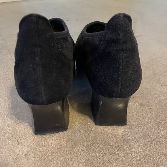 Ana Marino black Suede leather bootie shoe squared toe block heel womens size 7 - Picture 5 of 10